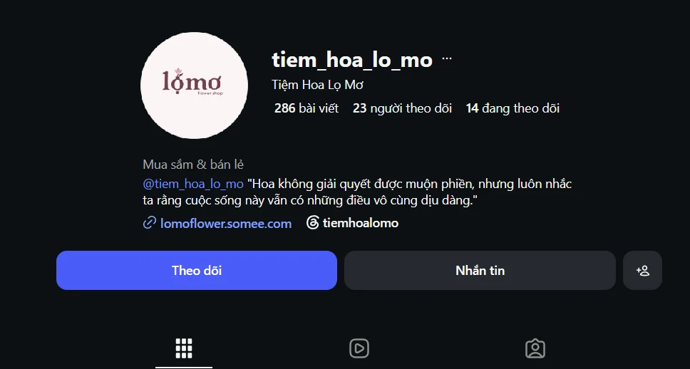 Giao diện Hồ sơ Instagram — @tiem_hoa_lo_mo