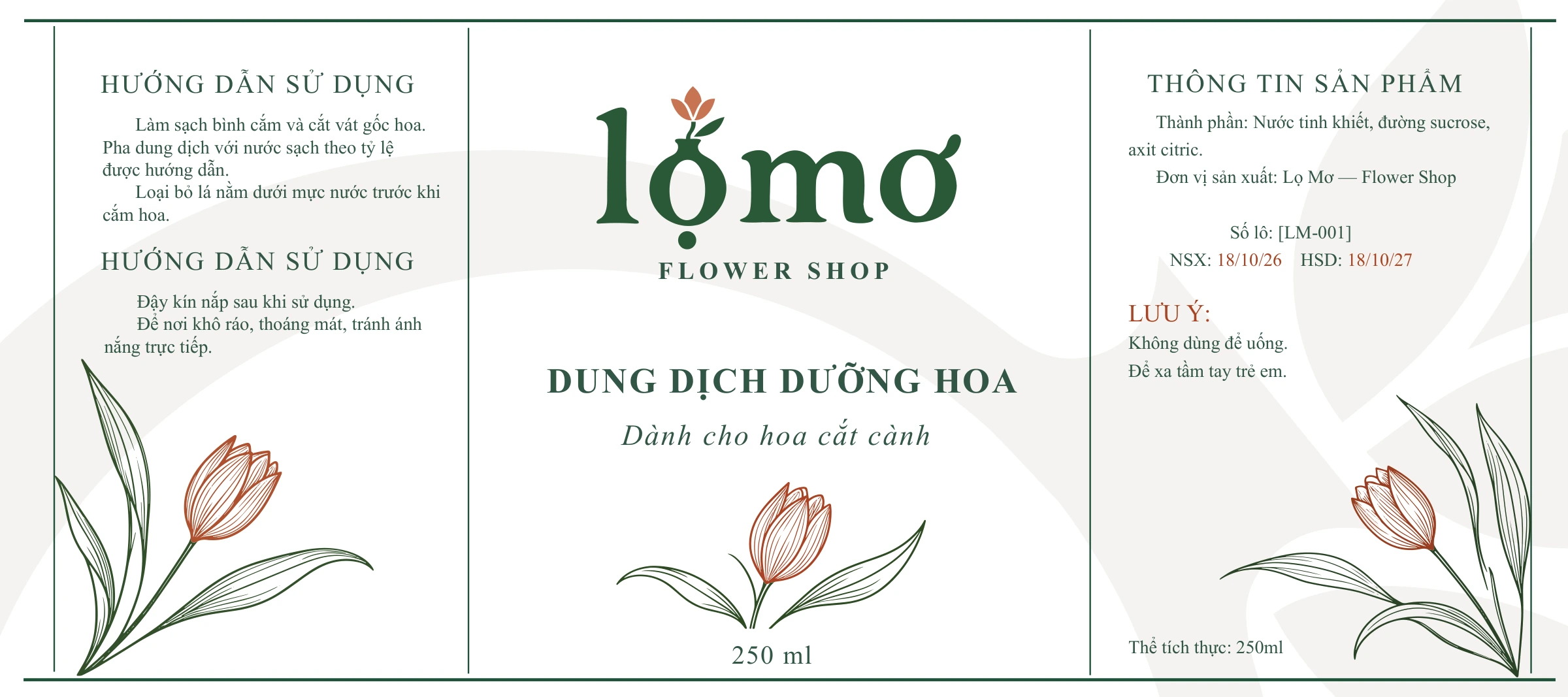 Nhãn chai dung dịch dưỡng hoa (Flower Food Label) — Bản thiết kế chính